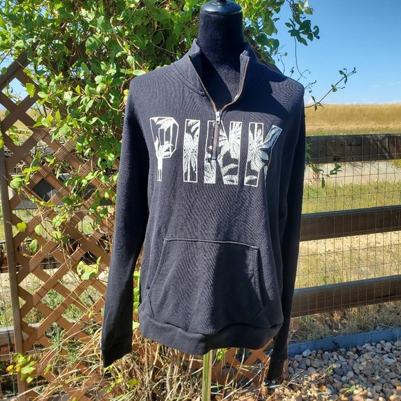 PINK VS Black & White 1/4 Zip Pullover Sweatshirt Size Large NWOT - Picture 15 of 16